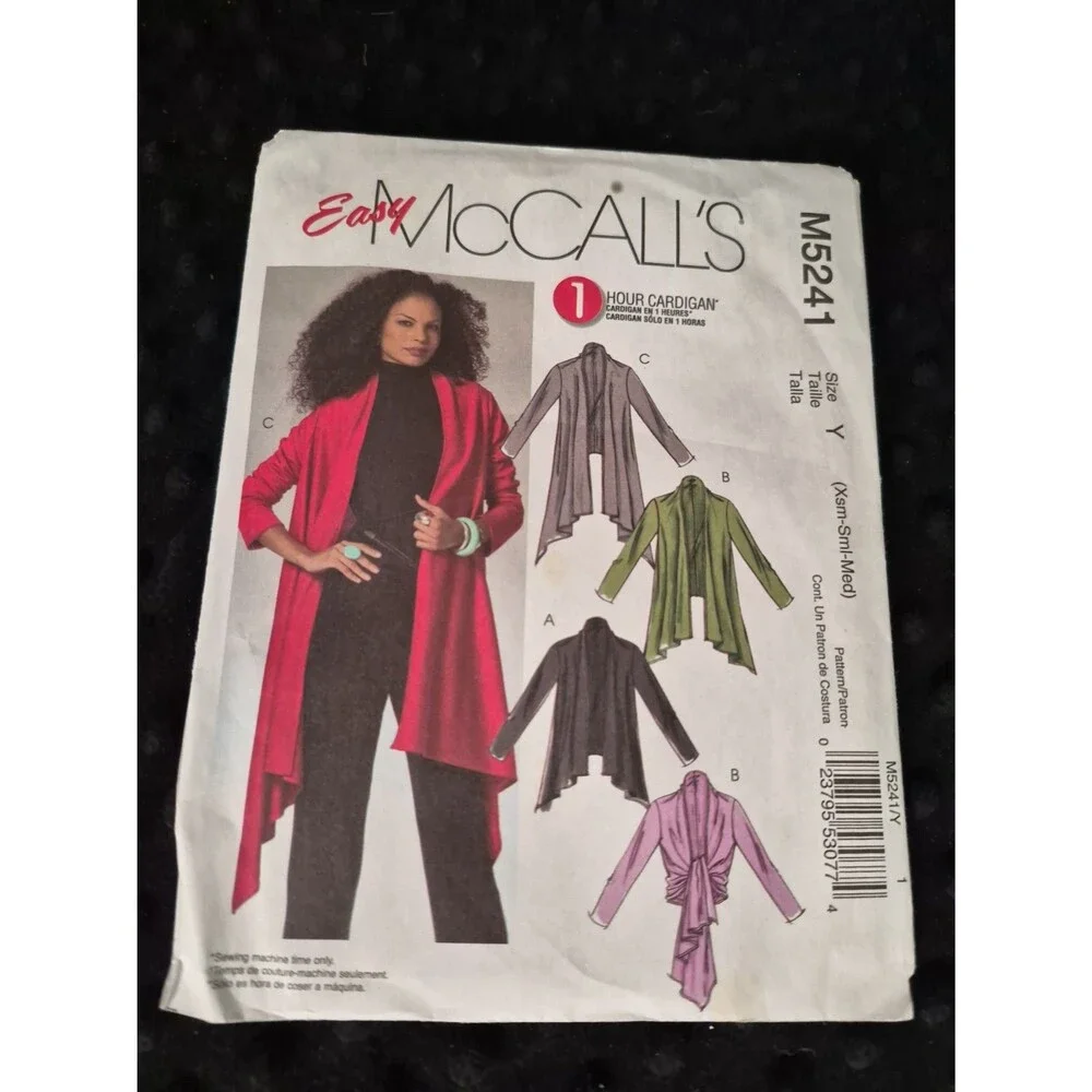 McCall's M5241 Misses Cardigan Sewing Pattern - sizes Xsm, Sml, Med - UNCUT